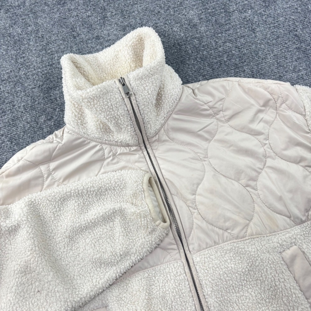 Abercrombie & Fitch Jacket Small Cream Quilted Sherpa Fleece Full Zip Womens